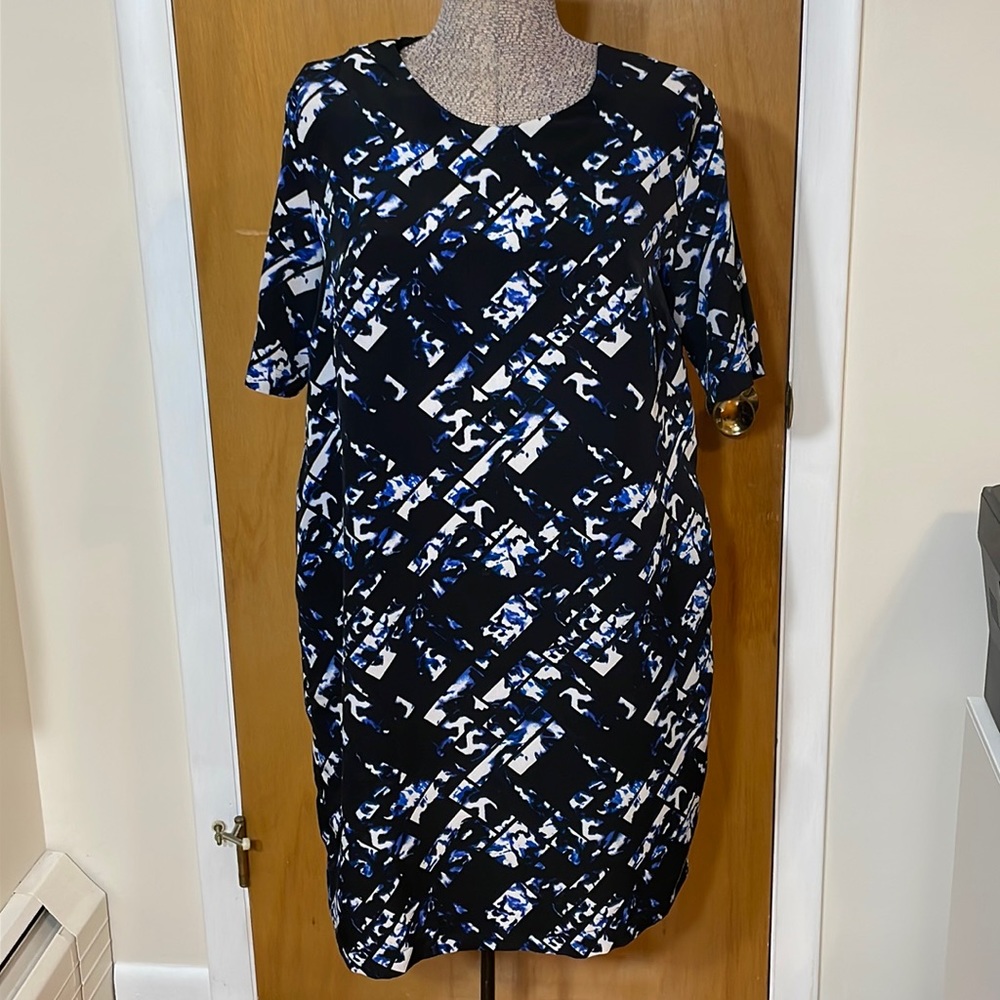 Mossimo Womens Large Shift Dress with Pockets Black White Blue